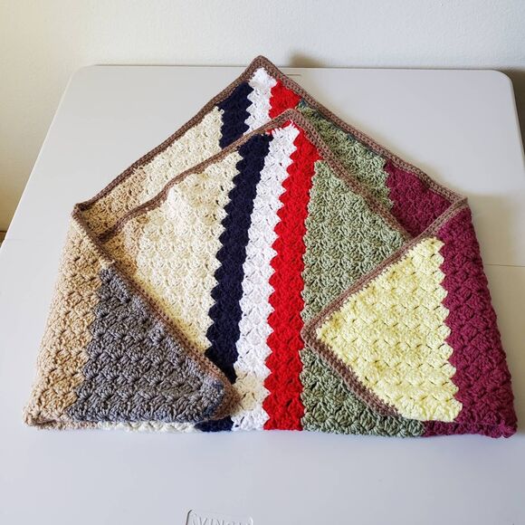 Hand Crocheted Afghan Throw Lap Blanket Toddler Youth Kids Striped 36 x 35 in - Picture 5 of 9